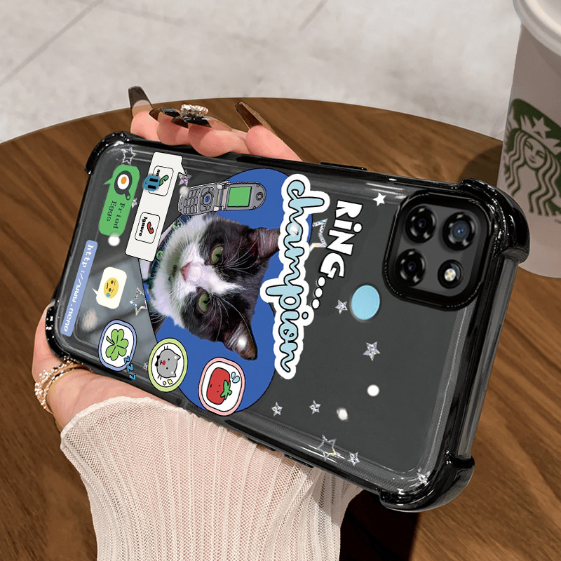 Casing Hp untuk Realme C21Y Realme C25Y C21 C15 Case Casing pola kucing sapi Kesing empat Anti Drop 