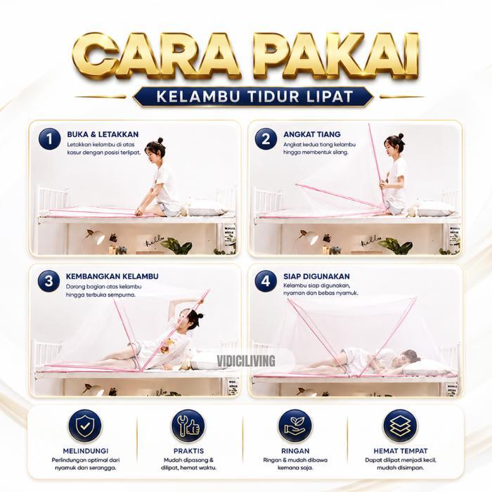 NEW Kelambu Tidur Praktis Anti Nyamuk Lipat Ukuran Kasur 65x120 80x190 100x190 135x190