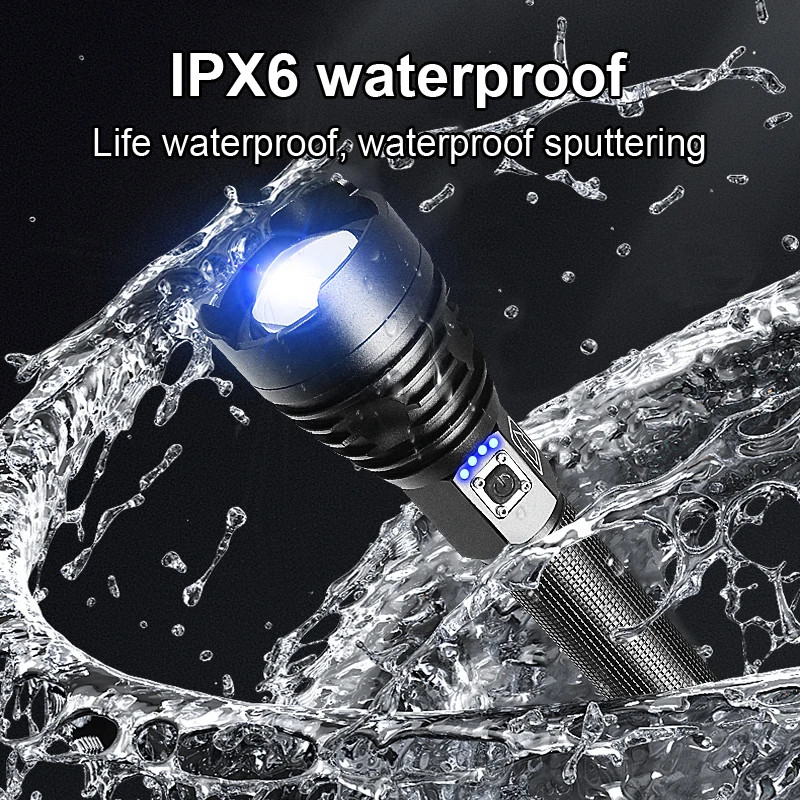 Rechargeable LED Flashlights XHP70 Lamp Beads 3000 Lumens Super Bright Flashlight Powerful