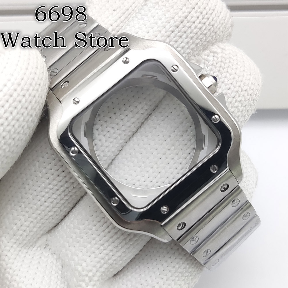 High quality 38mm NH35 case 316L polished stainless steel case kit for Cartier Santos square case