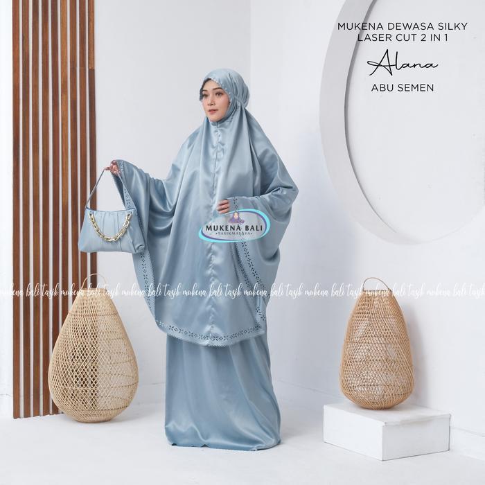 MUKENA BALI TASIK - MUKENA DEWASA SILKY LASER CUT 2 IN 1 POLOS ALANA