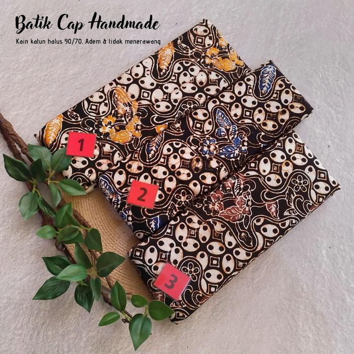 KAIN BATIK CAP HANDMADE SOGAN KAWUNG BUNGA ( KUNING BIRU COKLAT )