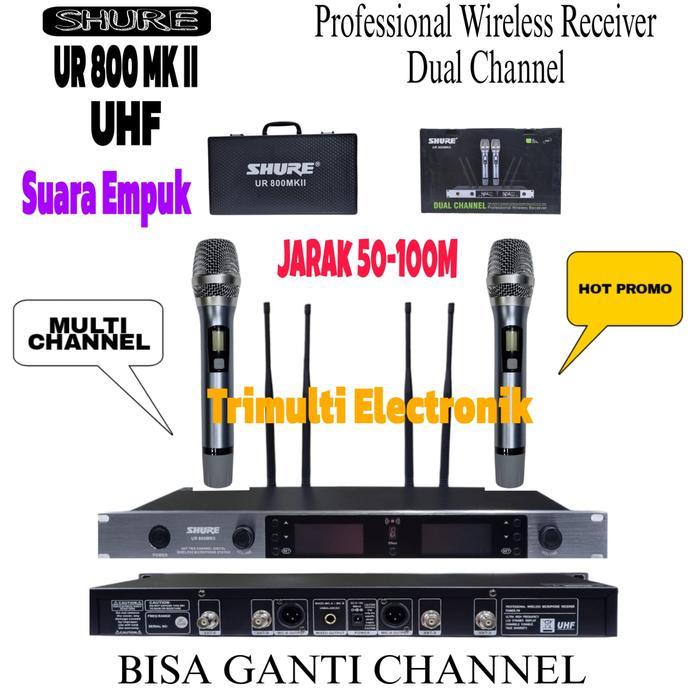 Best Seller Shure Mic Wireless Ur-800Mkii Uhf Dual Channel 50-100M Jarak Mikrofon Bisa Ganti Channel