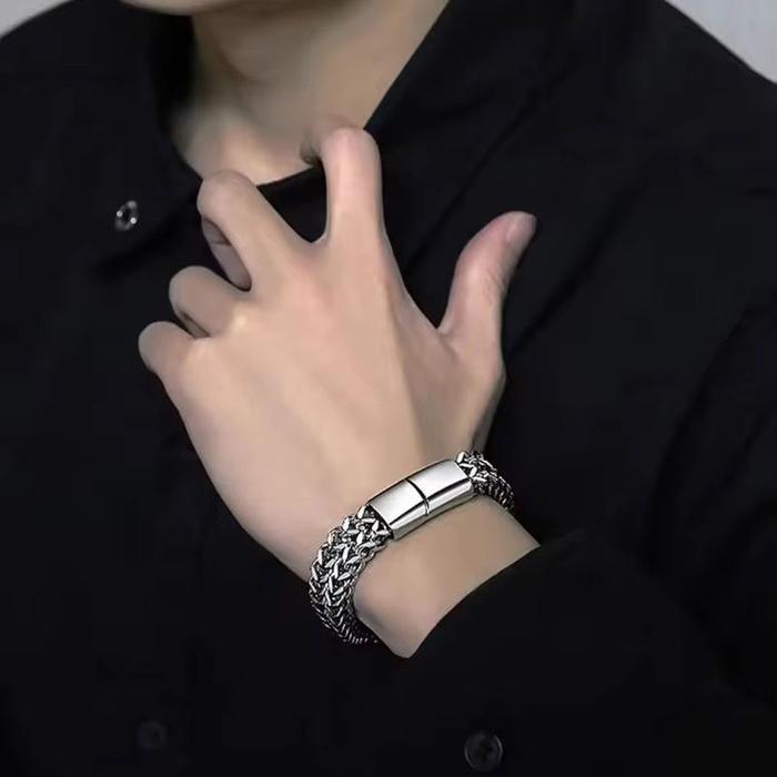 new Gelang Pria Gelang Tangan Pria Rantai Ganda Stainless Steel