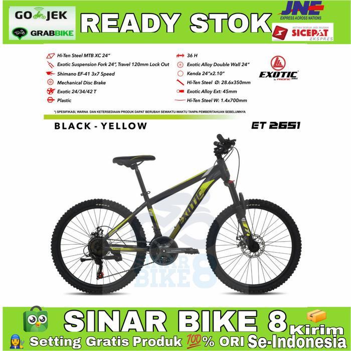 Sepeda Gunung 24 Inch MTB EXOTIC ET 2651 3x7 Speed Rem Cakram - Black Yellow