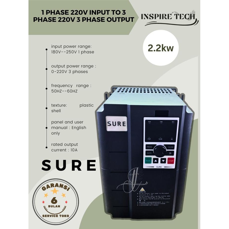 INVERTER 2.2 KW 220 V 1 PHASE TO 220 V 3 PHASE OUTPUT DRIVE MOTOR