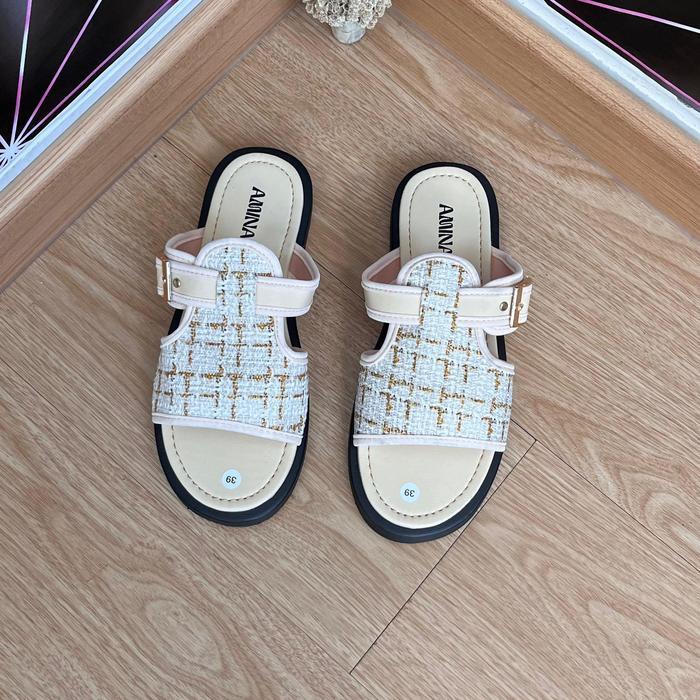 Aminah Disco Sandal Platform Wanita Tali Gesper Motif Rajut Trendy Flat Shoes