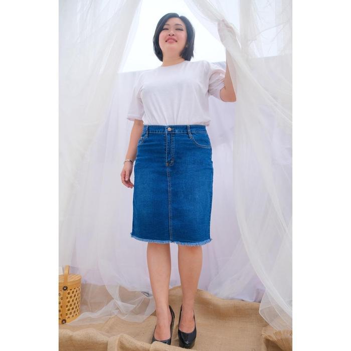 elsi- Bandidas - Rok Span Rawis Pendek Jeans Wanita Jumbo Denim Stretch Tebal Cewek