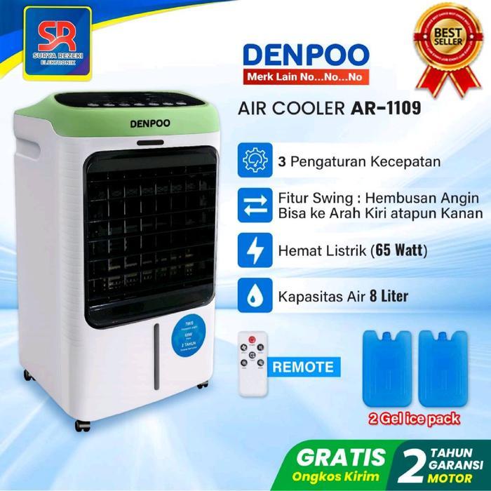 Baru Denpoo Air Cooler Ar-1109 Xf 8.5L Dengan 3 Speed Control, Remote Control, Water Level Sensor,