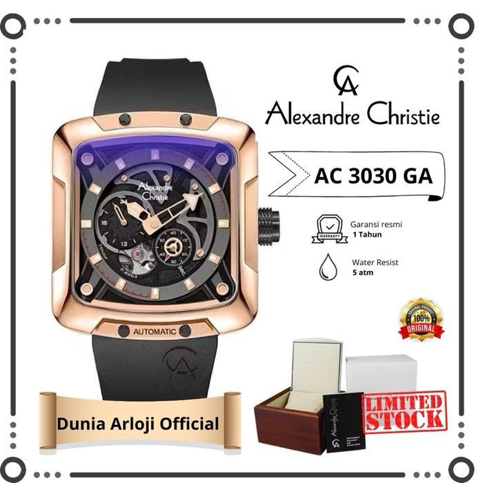 [dunia arloji pontianak] ac 3030 jam tangan petak mewah automatic, alexandre christie Pria Stainless