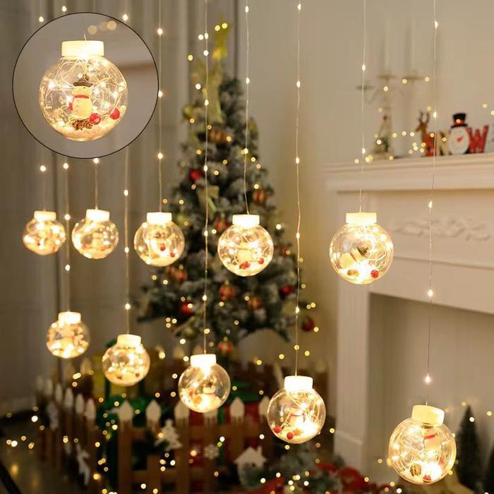 Lampu Tirai Bola Natal LED Ball Curtain Light Lampu Dekorasi Pohon Natal Lampu Hias Bola Natal LED