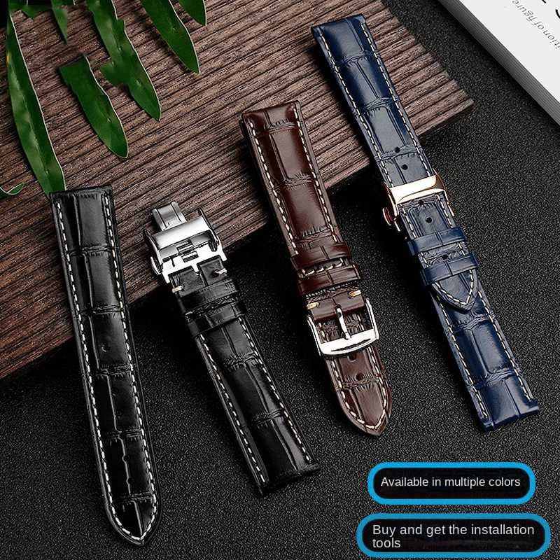 For Longines Masters Collection L3 L4 L2.628L2.673 tch Strap Cowhide Leather Butterfly Buckle