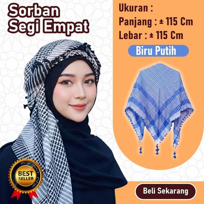Terlaris Sorban segi empat /Sorban Shemagh Arab Rumbai Premium / sorban muslim / sorban arab /