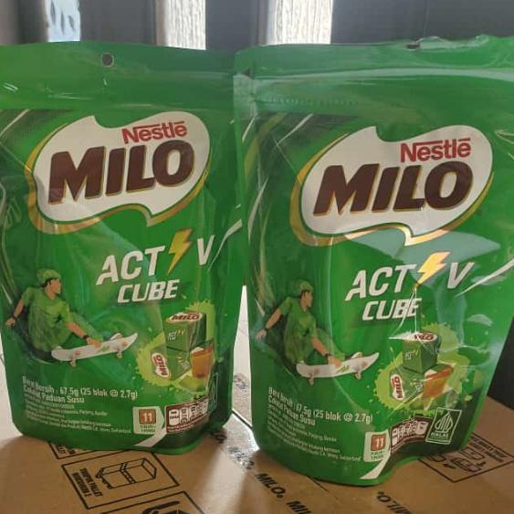Milo Activ Cube Susu Coklat Pouch 2.7G X Isi 25 Kotak Blok Candy Permen 3 In 1 Milk Rol Biskuit Uht