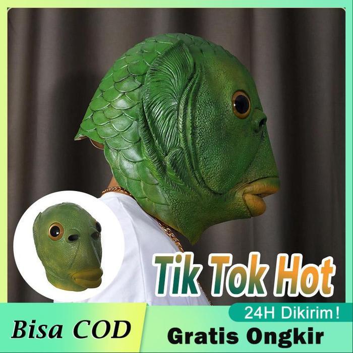 Topeng Cosplay Kepala Ikan Lucu, Bahan Latex Berkualitas untuk Pesta - Mainan topeng kepala ikan
