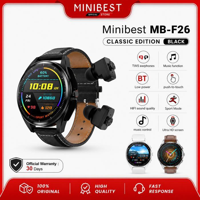 Kualitas Terbaik Minibest Smartwatch Tws Bluetooth Headphones F26 3 In 1 With Earphone Nirkabel In
