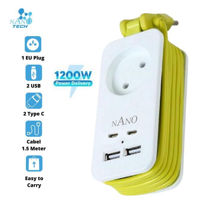 Nero - Stop Kontak Traveling 1 Lubang Saklar + 4 Port Usb Colokan Listrik