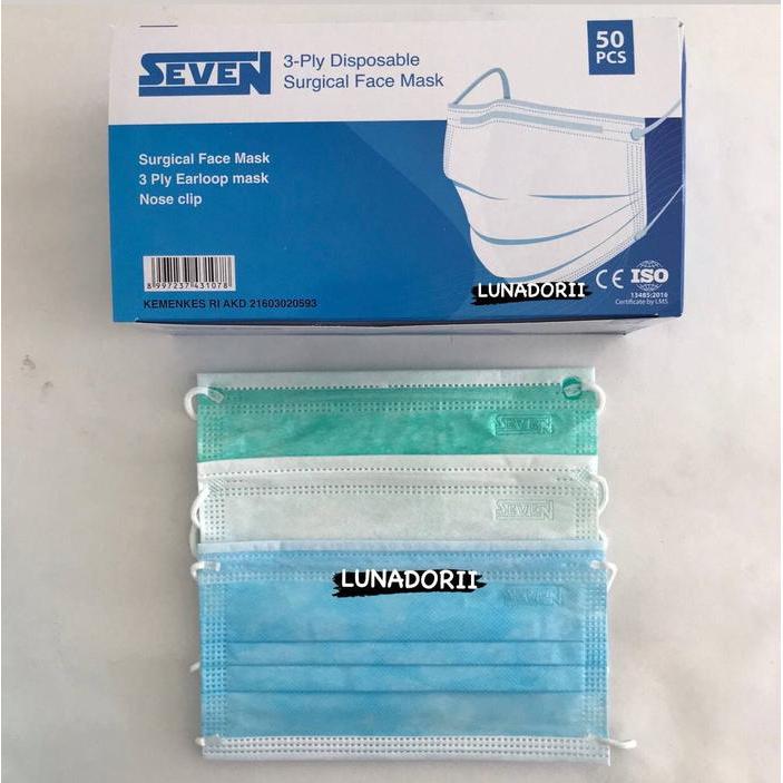 Seven Masker Medis Surgical 3 Ply Kemenkes 50Pcs
