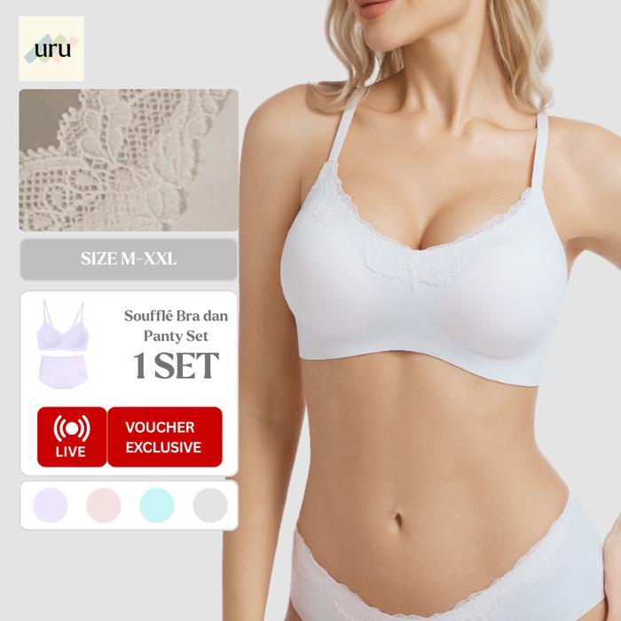 SUITS URU [1 SET] Souffl Renda Daleman Wanita Set Elegan Bra Push Up Tanpa Kawat bh CD Seamless