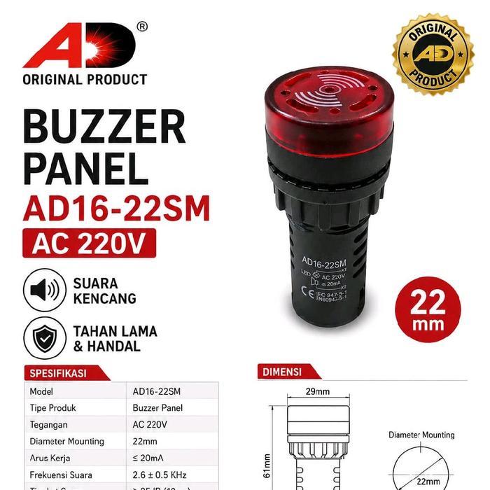 READY buzzer alarm 220vac warna merah original