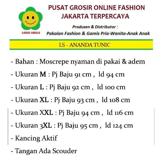 LS ANANDA TUNIC Baju Atasan Tunic Moscrepe (ready size M-3XL)