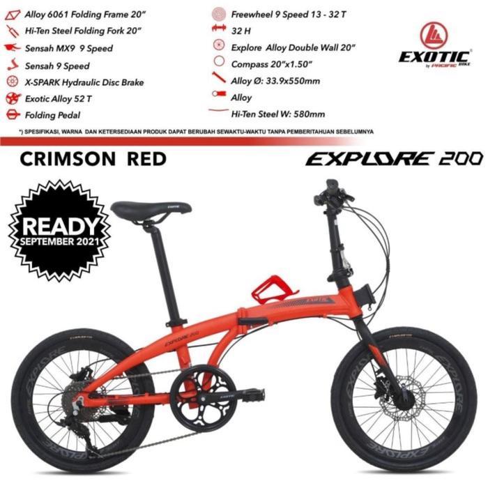 Sepeda Lipat Exotic Explore 200 20 inch 9 speed Hydrolic Frame Alloy - Crimson Rem