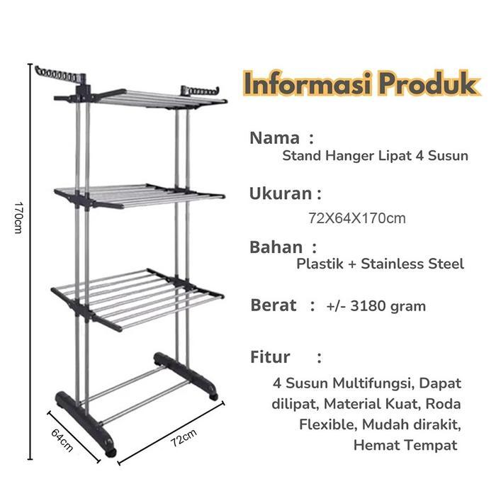 Ikea - Giantmeng - Rak Jemuran Lipat Baju Handuk Sepatu 24 Baris+14 Slot 3 Susun Dgn Roda Gantungan