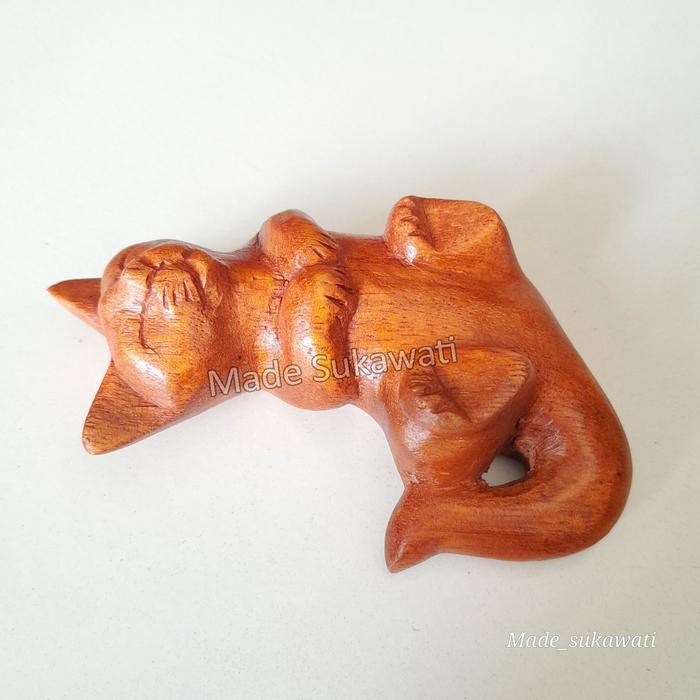 Produk Terbaik] Patung kayu kucing tidur mini ukiran handmade Bali