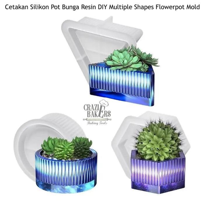 Cetakan Silikon Pot Bunga Resin DIY Multiple Shapes Flowerpot Mold