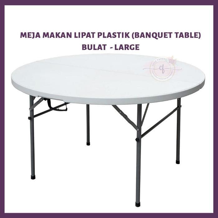 {{{{{{] Meja Makan Lipat Plastik Serbaguna Persegi Panjang Bulat 150cm 180cm