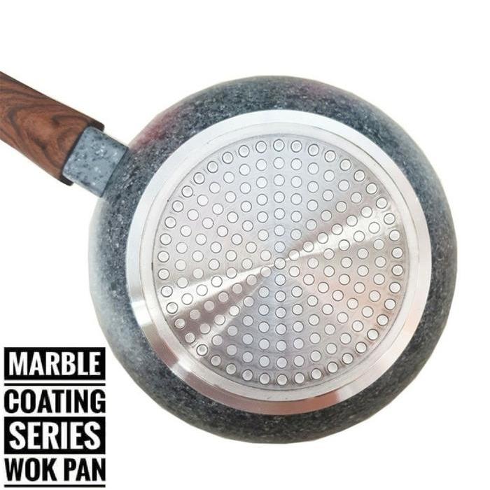 Wajan Wok Pan Marbel Anti Lengket Yoshikawa Marble Ceramic Pan Wok