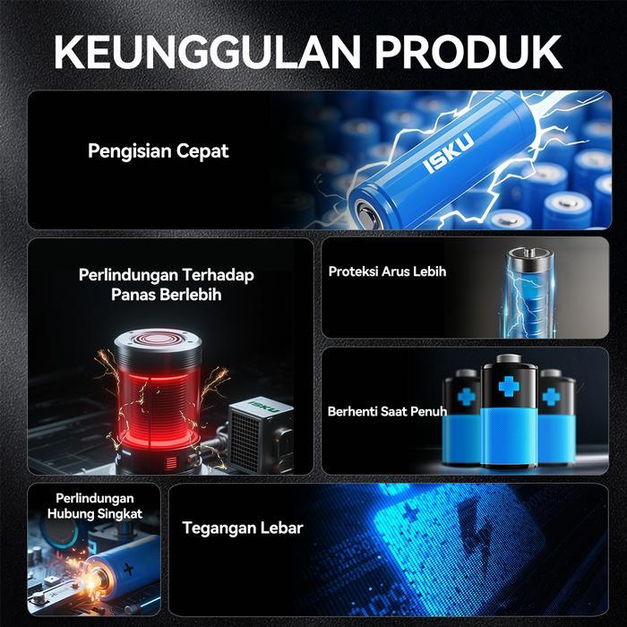 Premium ISKU Charger Baterai Lithium 21V - Pengisian Cepat & Auto Stop, Chip Pintar, Anti Panas,