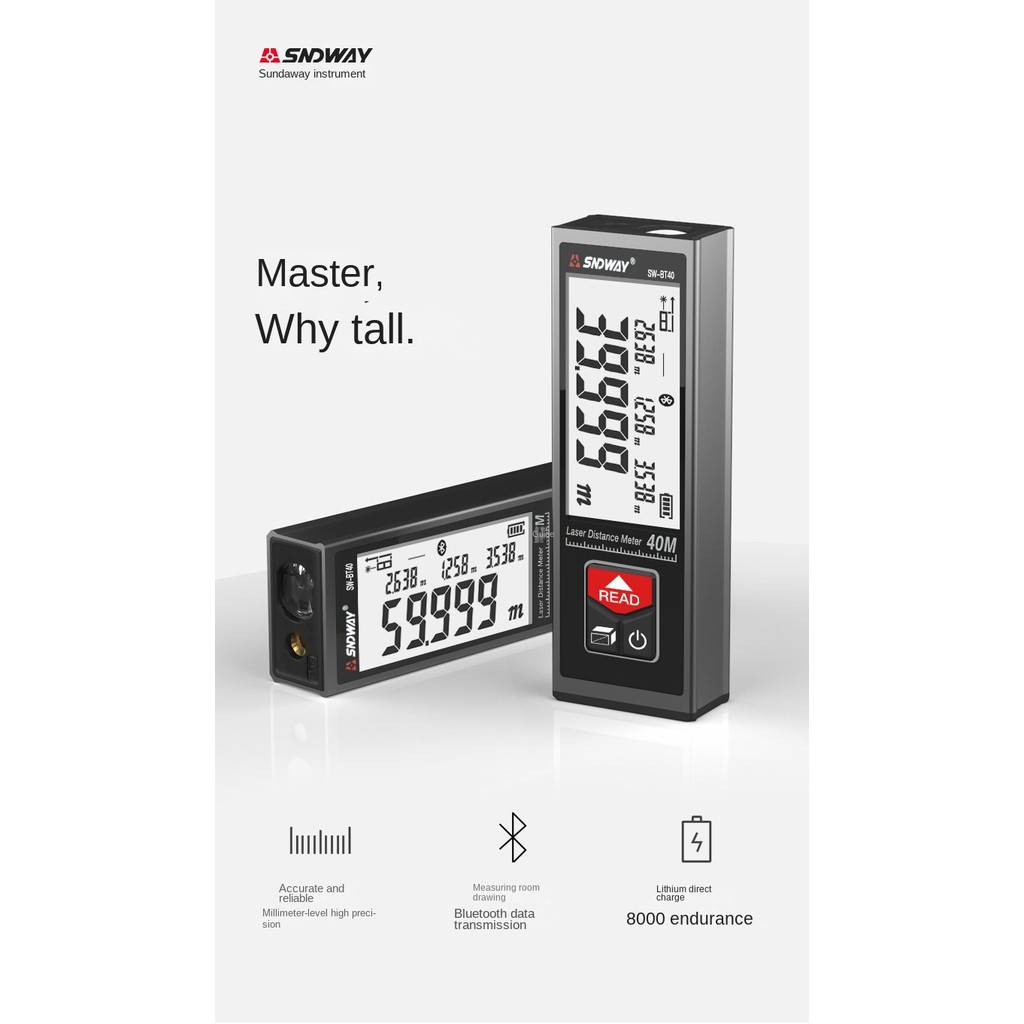 SNDWAY SW-B60 Laser Digital Mini Range Finder Indoor - Pengukur Jarak 40m