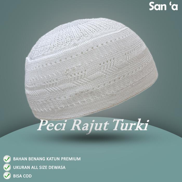 Peci Rajut Turki Motif San'a Dewasa - Kopiah Rajut Baceno Turki Katun