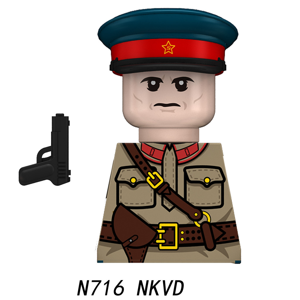 MOC Soviet Red Army Figures Building Blocks War Military Officer Soldiers Infantry Pistol Gun Cap