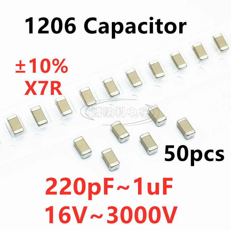 50pcs 1206 SMD Capacitor 220/330/470/680PF