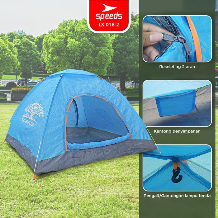 Diskon Speeds Tenda Camping Biru Kapasitas 4 Orang Tenda Otomatis Outdoor & Indoor Tenda Gunung