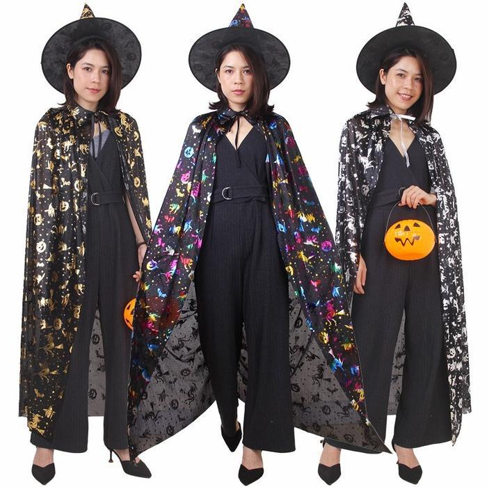 Jubah Halloween Set Topi Kostum Drakula Witch Haloween Costume - Gold120Cm+Topi - Dazzle Wardrobe