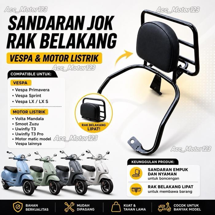 Sandaran Jok Motor Vespa & Motor Listrik Goda Venus Uwinfly T3 T3 Pro Smoot zuzu Greentech exotic