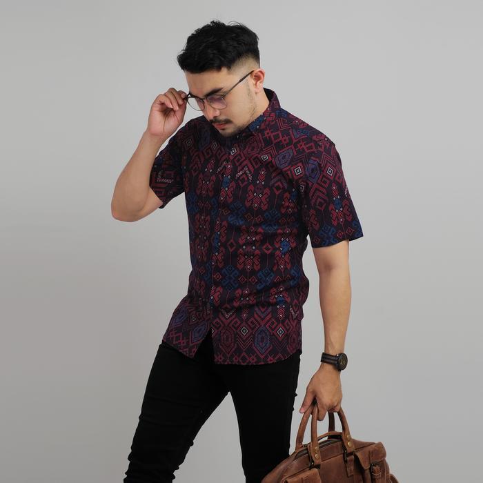 DGM Kemeja Batik Songket Pendek Premium Batik Pendek Pria Songket Premium 005 C