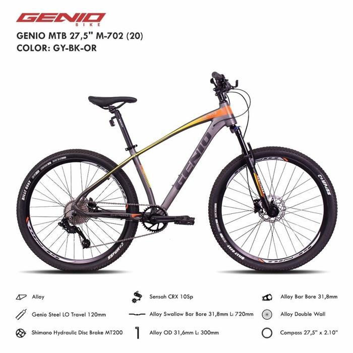 Sepeda Gunung MTB GENIO M 702 27.5" Alloy Rem Hidrolik 10 Speed SNI - Grey Black