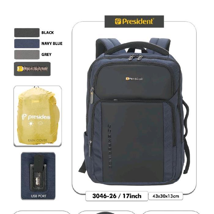 PROMO TAS RANSEL LAPTOP 2709-26 BACKPACK PRESIDENT USB ORIGINALTAS RANSEL PRESIDENT 1588TAS LAPTOP
