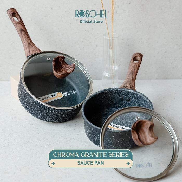 Roschel Chroma Granite Saucepan 16Cm + Tutup Kaca Non Stick Greblon C3