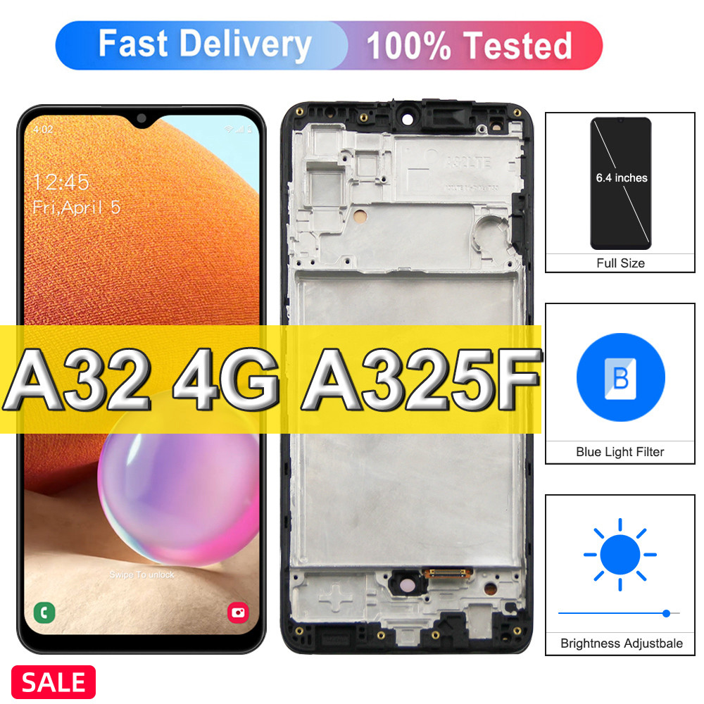Super Amoled For Samsung Galaxy A32 A325F A325N LCD Display Touch Screen with Fingerprint,For Samsun