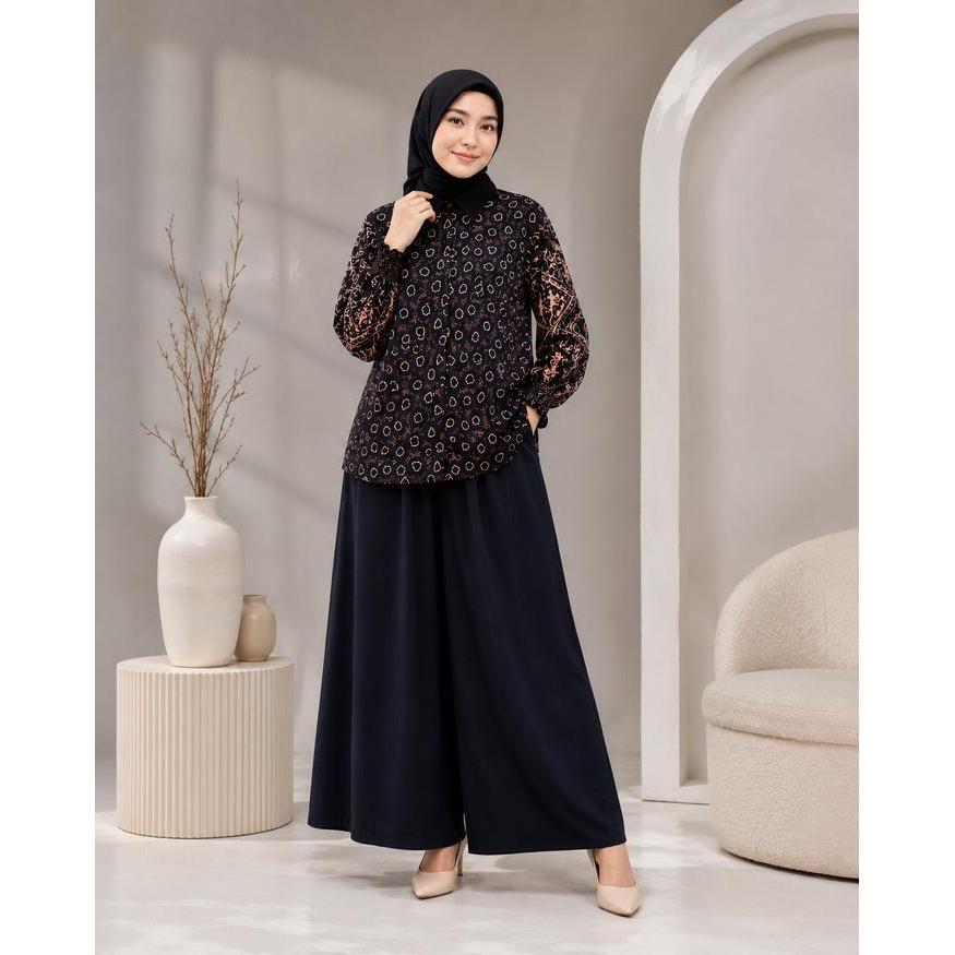 One Set Kayana Setelan Kulot Rayon Premium Lengan Smok Jumbo Busui Friendly