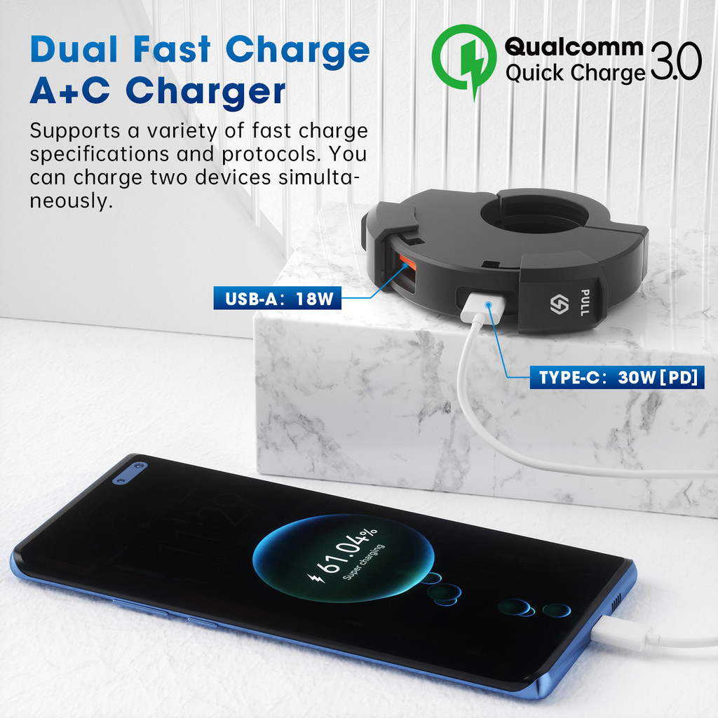 Motorcycle Phone Charger Waterproof Handlebar Moto USB Charger QC 3.0 Type C Charging Motorcycle