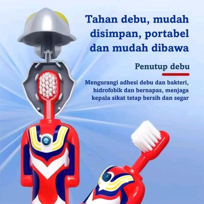 Sikat Gigi Ultraman 2 In 1 Dengan Tutup Sikat Gigi Karakter