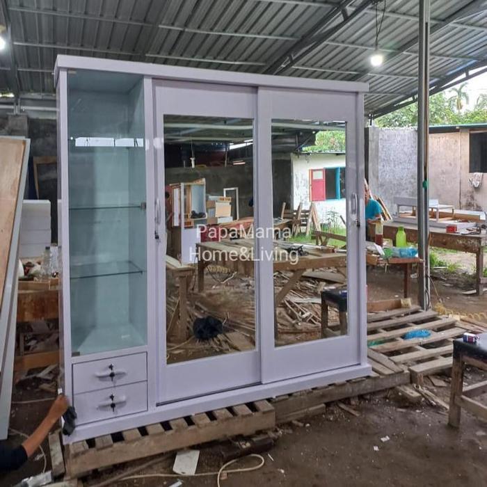 Lemari Pakaian 3 Pintu Tempah - Lemari Sliding Kayu HPL - Medan