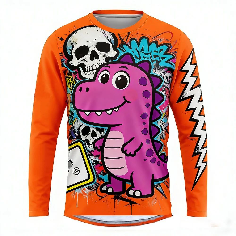 Pakaian Bersepeda Pria, Motif Dinosaurus, Kaos Sepeda Gunung, Pakaian Bersepeda MTB, Pakaian Bersepe