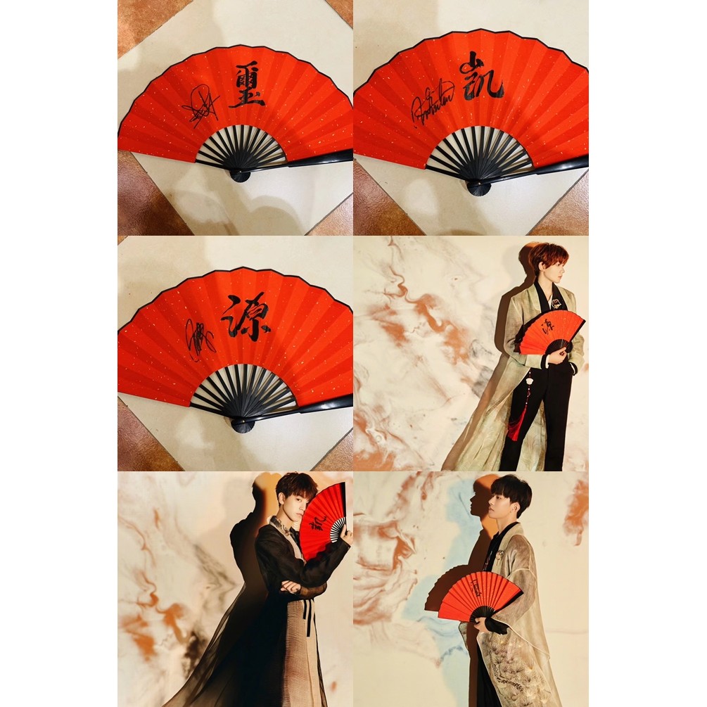 hand signed TFBOYS autographed fans red fan Fifth Anniversary Chinese Pop 919A